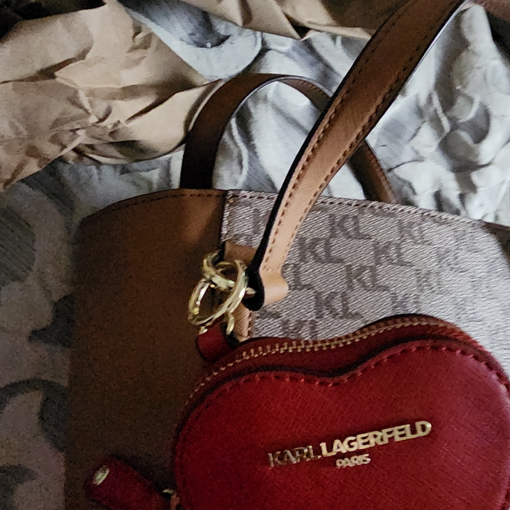 Karl Lagerfeld Brown and Tan Monogram Satchel - Picture 13 of 16